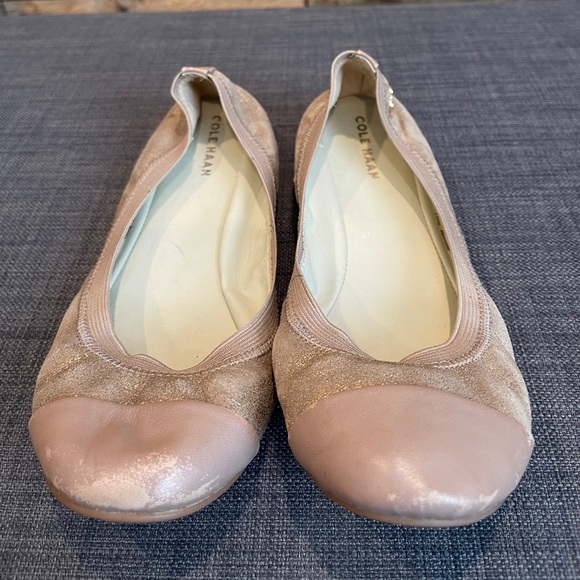 Cole Haan Elbridge Metallic Suede Ballet Flat Gold - Picture 2 of 5